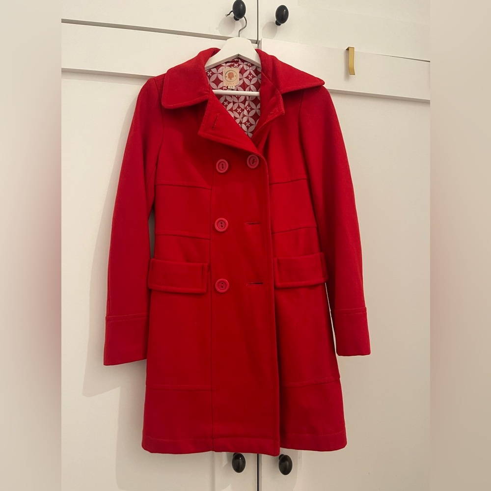 XS Tulle Red pea coat wool blend